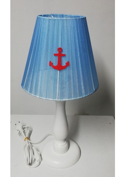 Beyaz Ahşap Ayaklı Denizci Abajur, Çapa ve Dümen Detaylı Şık Dekorasyon Ürünü modelleri