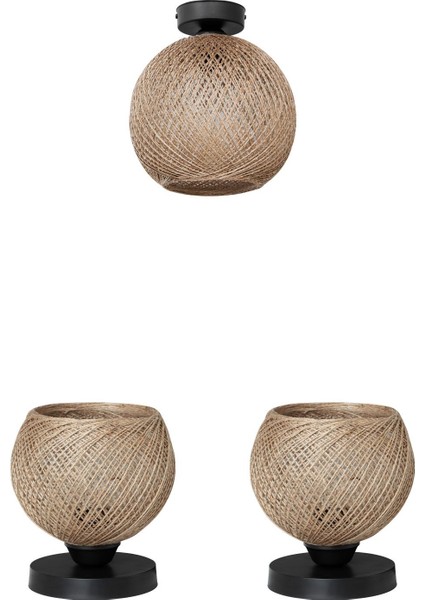 Kahverengi Yatak Odası Aydınlatma Seti, Abajur ve Avize Şık Tasarım