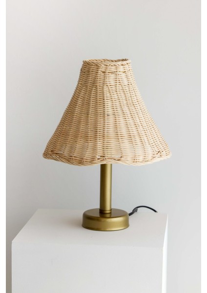 Şık Rattan Bambu Abajur, Gold Ayak, Kablolu Aydınlatma, Eskitme Tarz, Bej Renk