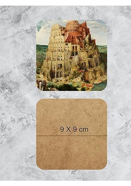Ahşap Bardak Altlığı Seti, Dünya Tarihi Temalı, 6'lı, 9X9CM modelleri