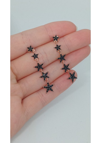 Taşlı Kayan Yıldız Model Rose Kaplama 925 Ayar Gümüş Küpe – Modern Tasarım