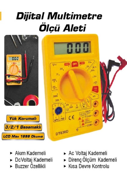 Kademeli Dijital Çok Amaçlı Ölçüm Cihazı Akım, Voltaj, Direnç Ölçer