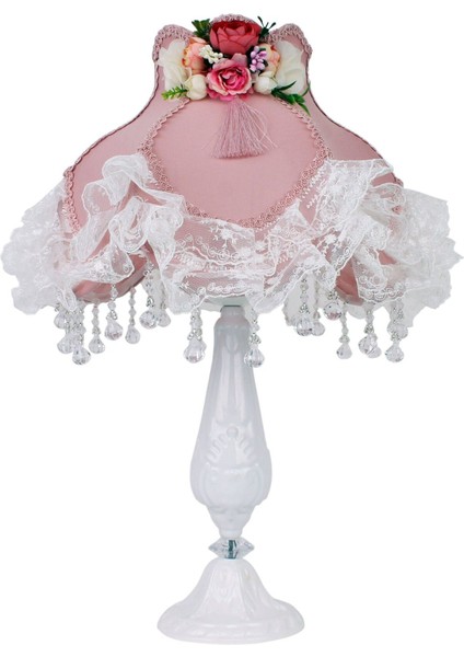 Kadife Kaplı Çiçek Detaylı Abajur Sendi Kumaş Pudra Renk fırsatları