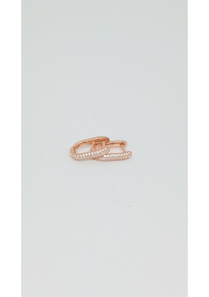 Taşlı Rose Kaplama 925 Ayar Gümüş Halka Küpe