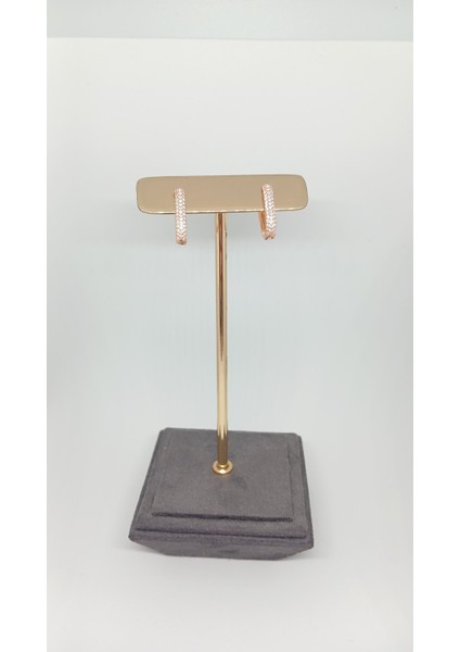 Taşlı Rose Kaplama 925 Ayar Gümüş Halka Küpe modelleri