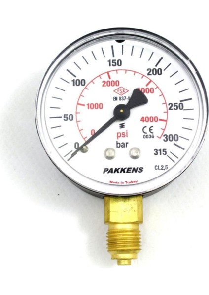 50 mm Çaplı Kuru Tip Basınç Göstergesi, 1/4'' Bağlantı, 0-315 Bar Ölçüm