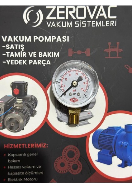 0-2,5 Bar Çap Ø40 mm Alttan Bağlantılı Kuru Tip Manometre