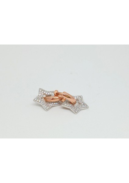 Rose Kaplama Yıldız Figürlü Taşlı 925 Ayar Gümüş Halka Küpe – 4.82 gr