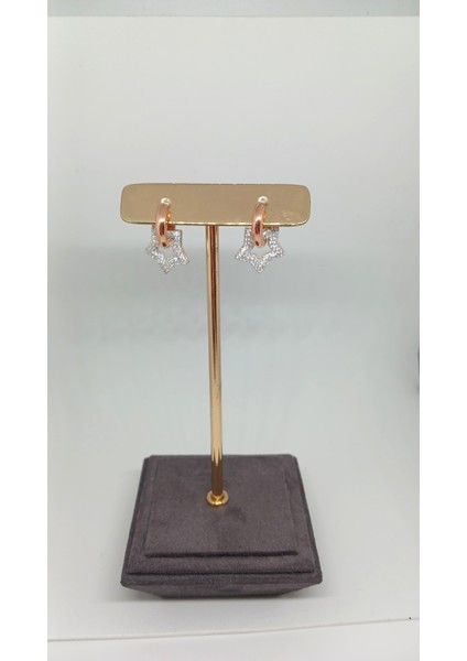 Rose Kaplama Yıldız Figürlü Taşlı 925 Ayar Gümüş Halka Küpe – 4.82 gr modelleri