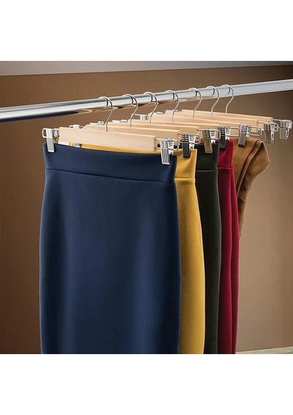 5 Adet- Bambu Elbise Askısı Mandallı Kıyafet Askısı - Etek Askısı Kaydırmaz Pantolon Askısı