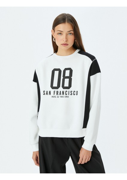 Yeni Sezon Kolej Baskılı Bisiklet Yaka Renk Bloklu Şardonlu Oversize Sweatshirt modelleri