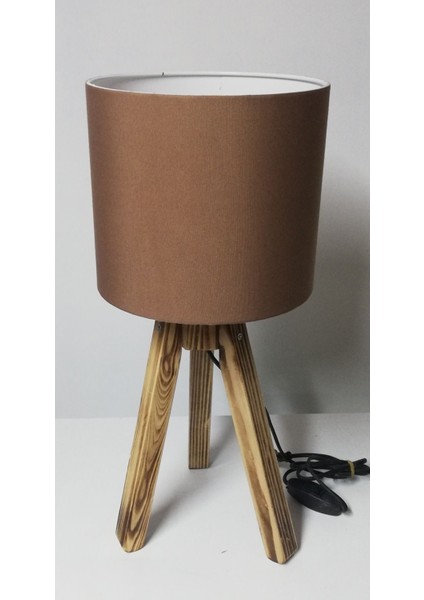 3 Ayak Ahşap Abajur, Kahverengi, Şık ve Doğal Tasarım, Odanıza Sıcaklık Katar
