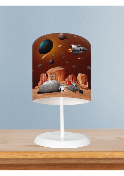 Renkli Astronot Desenli Bebek ve Çocuk Odası Abajuru