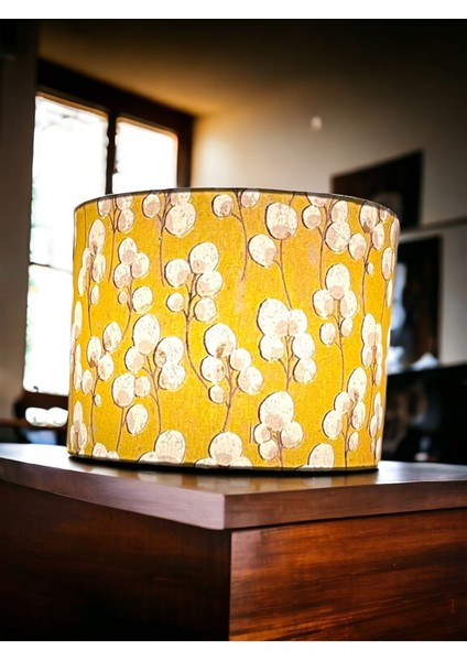El Yapımı Sarı Abajur Başlığı, Yüksek Kaliteli Kumaş, Şık ve Modern Tasarım