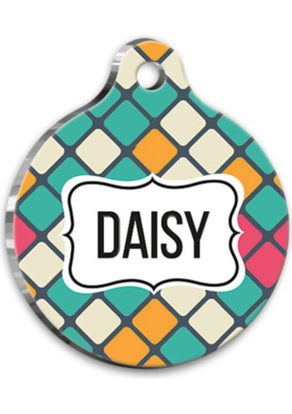 Desenli Kareli Kedi Köpek Künyesi, 3 Cm, Orta Boy, Şık ve Kaliteli Tasarım