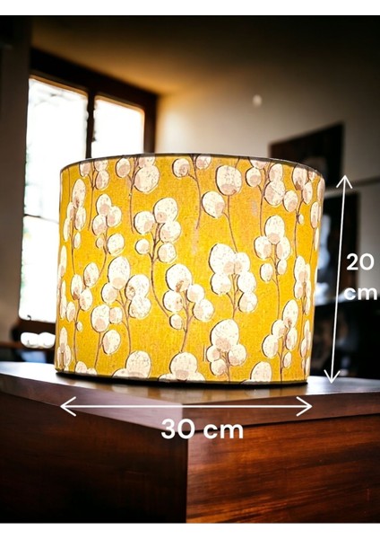 El Yapımı Sarı Silindir Abajur Başlığı, Yüksek Kaliteli Kumaş ve Şık Tasarım