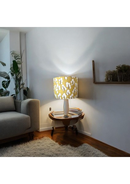El Yapımı Sarı Silindir Abajur Başlığı, Yüksek Kaliteli Kumaş ve Şık Tasarım fırsatları