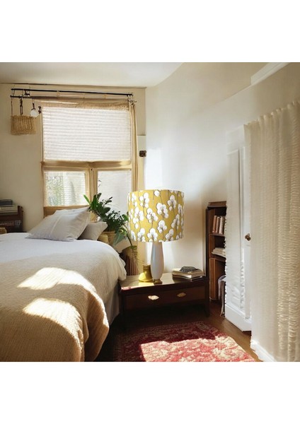 El Yapımı Sarı Silindir Abajur Başlığı, Yüksek Kaliteli Kumaş ve Şık Tasarım indirimleri