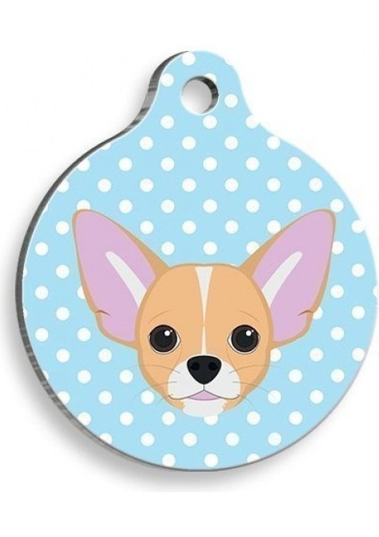 Mavi Puantiyeli Yuvarlak Kedi ve Köpek Kimlik Çerçevesi