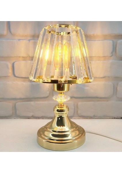 Şık Taşlı Altın Gövde Abajur, Zarif ve Parlak Tasarım