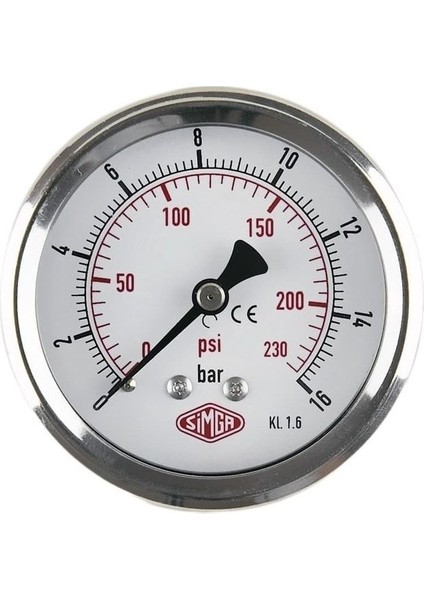 Ø63 mm Arkadan Bağlantılı Kuru Tip Manometre, 0-25 Bar Çap