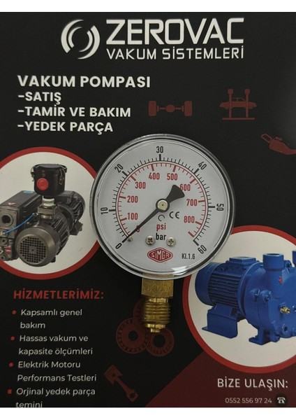 Ø63 mm Alttan Bağlantılı Kuru Tip Manometre, 0-60 Bar Ölçüm Aralığı