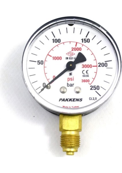 Çap 63 0/250 Bar Kuru Tip Basınç Ölçer, Manometre, Basınç Göstergesi 1/4''