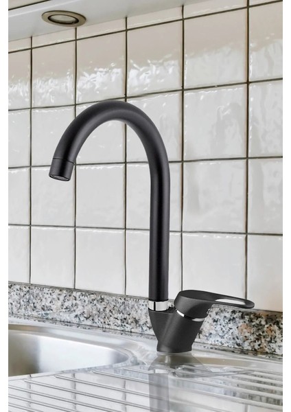 Mat Siyah Lavabo Bataryası Aç Kapa Mix Musluk Sıcak ve Soğuk Su Girişli