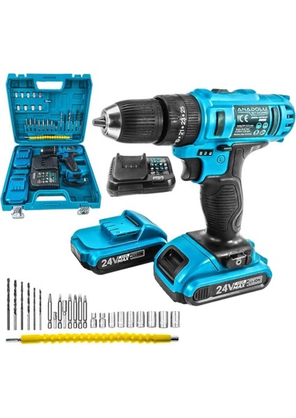 Çift Li-Ion Bataryalı 27 Parçalı Darbeli Matkap 24W 5AH, Güçlü ve Pratik Kullanım