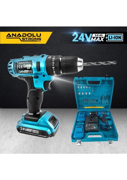 Çift Li-Ion Bataryalı 27 Parçalı Darbeli Matkap 24W 5AH, Güçlü ve Pratik Kullanım