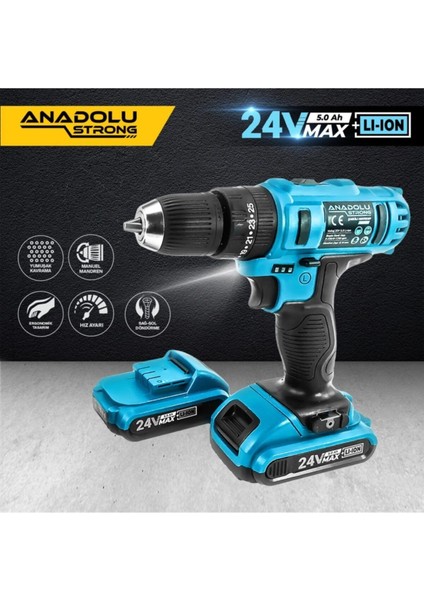 Çift Li-Ion Bataryalı 27 Parçalı Darbeli Matkap 24W 5AH, Güçlü ve Pratik Kullanım