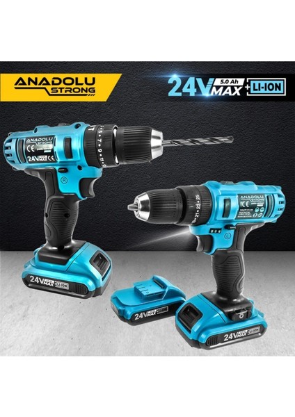 Çift Li-Ion Bataryalı 27 Parçalı Darbeli Matkap 24W 5AH, Güçlü ve Pratik Kullanım