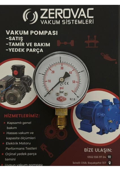 0-4 Bar Çap Ø52 mm Alttan Bağlantılı Kuru Tip Manometre