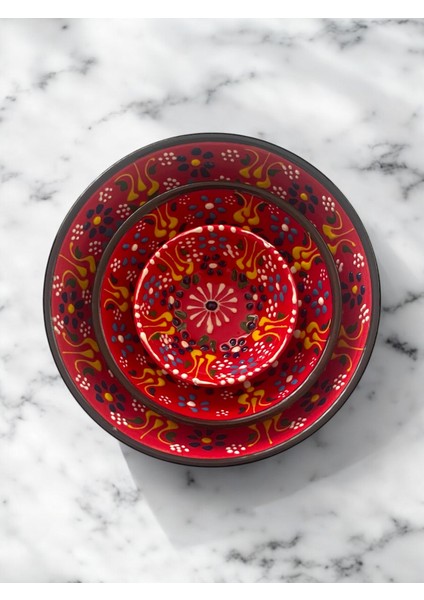 Dekoratif 3 Adet Kırmızı Lale Çini Tasarımlı Tamamen El Yapımı Çerezlik-Sosluk-Kahvaltılık fiyatları