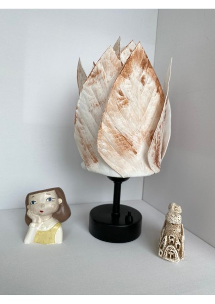 Kablosuz Masa Lambası, Pilli Abajur, Gece Lambası, Yaprak Tasarımı, Şık ve Kullanışlı