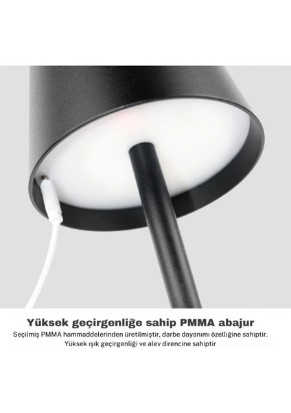 Şık Siyah Dokunmatik Abajur Masa Lambası, USB Şarjlı, Dekoratif ve Lüks Tasarım