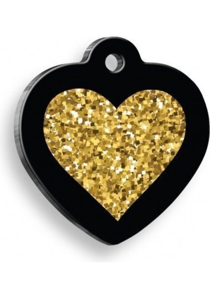 Işıltılı Siyah Kalp Şekilli Kedi Köpek Künyesi, 2,5x2,73 Cm, Çelik Kaplama
