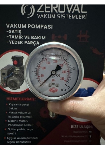 Ø63 mm Alttan Bağlantılı, Gliserinli, 0-25 Bar Ölçüm Manometresi