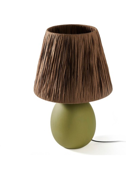 Rond Seramik Abajur, Yeşil ve Kahverengi, 37X24X24 Cm, Şık ve Modern Tasarım