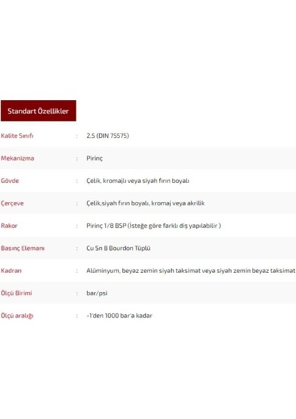 Ø52 mm Alttan Bağlantılı Kuru Tip Manometre, 0-60 Bar Ölçüm Aralığı modelleri