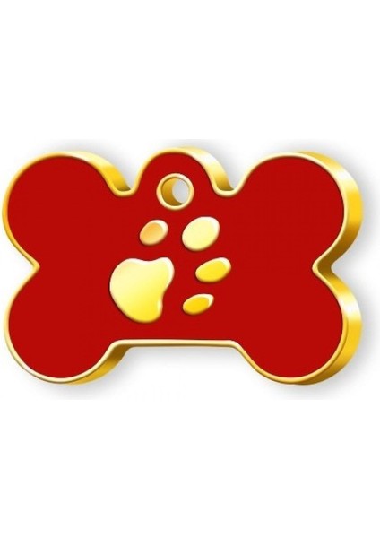 Kırmızı Renkli Kemik Şekilli Büyük Köpek Künyesi Altın Kaplama