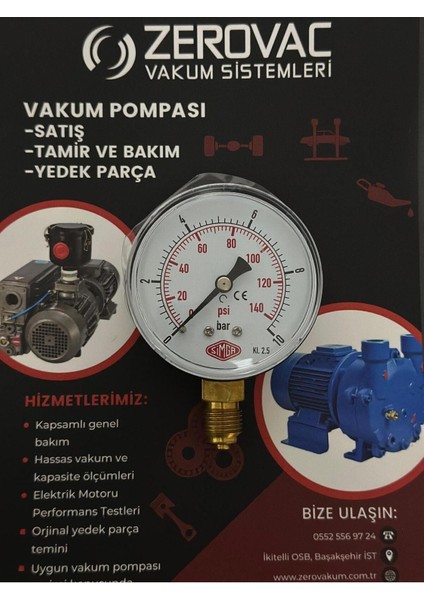 Ø63 mm Alttan Bağlantılı Kuru Tip Manometre, 0-10 Bar Ölçüm Kapasitesi