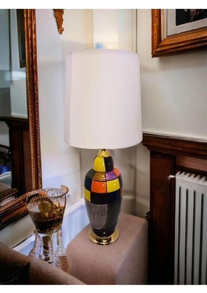 Renkli Mozaik Abajur Oval, Şık ve Canlı Dekoratif Işık Parçası