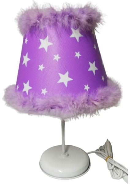 Yıldızlı Tüylü Abajur, Kız ve Erkek Çocuk Odası Dekoru, Mor Renk Seçeneği