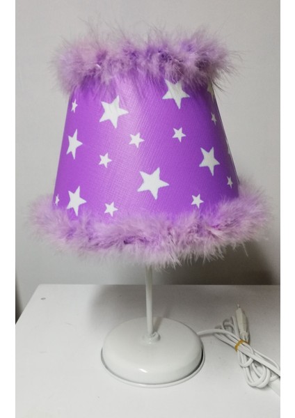 Yıldızlı Tüylü Abajur, Kız ve Erkek Çocuk Odası Dekoru, Mor Renk Seçeneği fiyatları