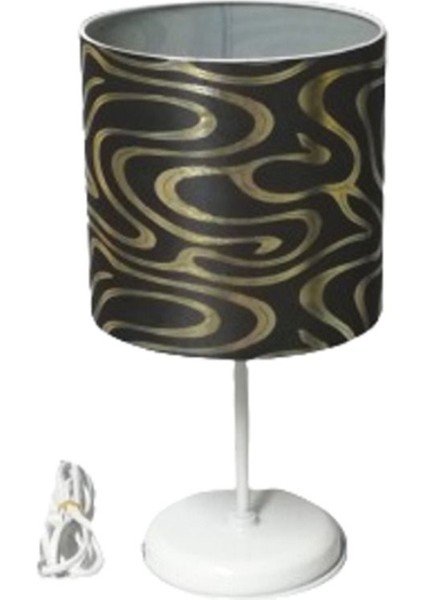 Beyaz Metal Ayaklı Şık Zebra Desenli Yatak Odası Abajuru