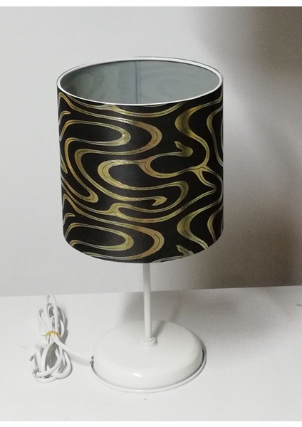 Beyaz Metal Ayaklı Şık Zebra Desenli Yatak Odası Abajuru fiyatları