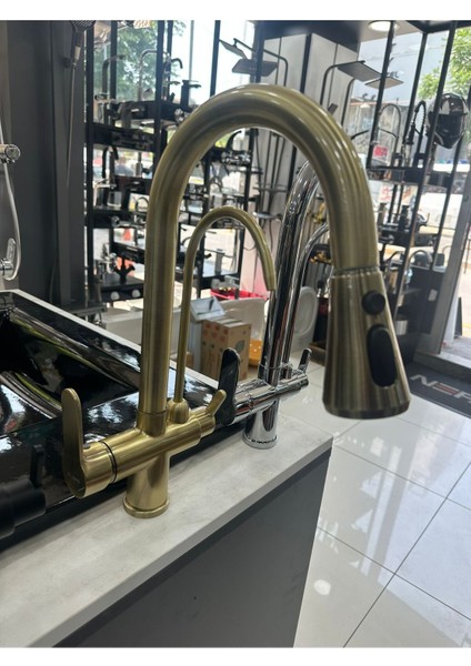 Arıtmalı Spiralli Mat Altın Eviye Bataryası