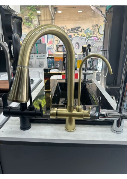 Arıtmalı Spiralli Mat Altın Eviye Bataryası modelleri