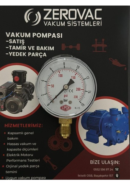 Ø63 mm Alttan Bağlantılı, Kuru Tip, 0-16 Bar Manometre